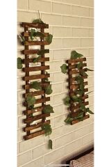 Peri Ledli Sarmaşıklı Ahşap Saksı Standı Çiçeklik Kış Bahçesi Balkon Dekor Yapay Çiçek Yapay Çiçek