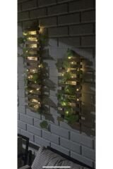 Peri Ledli Sarmaşıklı Ahşap Saksı Standı Çiçeklik Kış Bahçesi Balkon Dekor Yapay Çiçek Yapay Çiçek