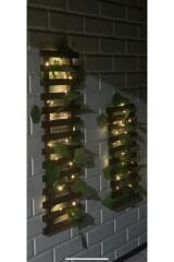 Peri Ledli Sarmaşıklı Ahşap Saksı Standı Çiçeklik Kış Bahçesi Balkon Dekor Yapay Çiçek Yapay Çiçek