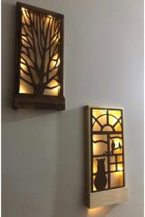 Aç Kapa Ledli Masif Ahşap Tablo Hol Antre Gecelamba Duvar Süsü 36x18 2'li