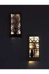 Aç Kapa Ledli Masif Ahşap Tablo Hol Antre Gecelamba Duvar Süsü 36x18 2'li