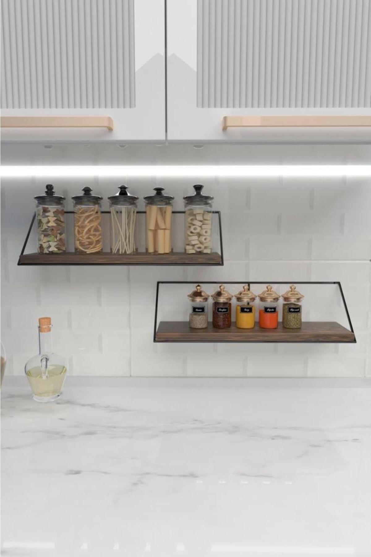 Ikili Duvar Tipi Ahşap Raf Düzenleyici Organizer Ev Hediyesi Ofis Balkon Mutfak Banyo