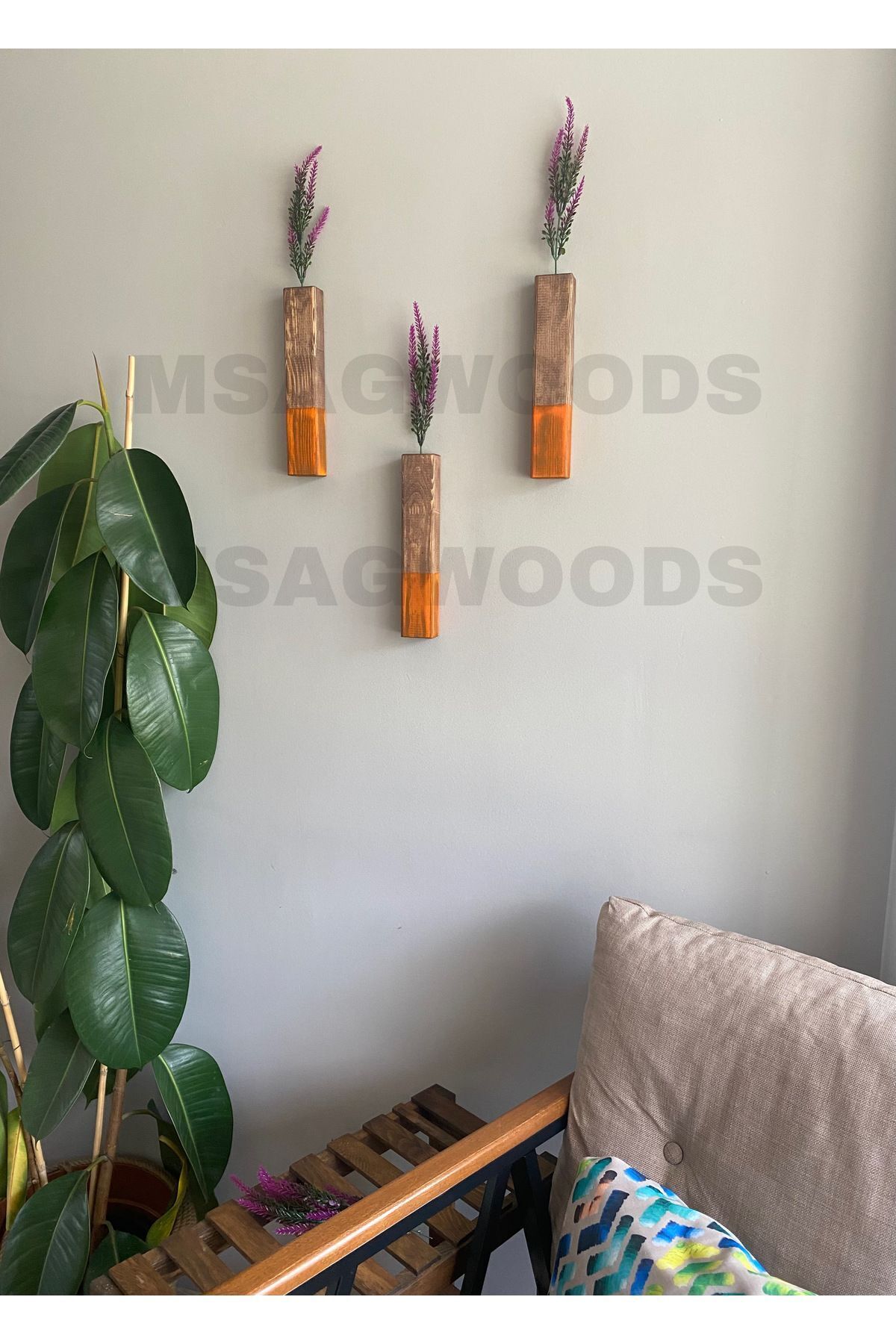 3'LÜ AHŞAP ÇİÇEKLİK MUTFAK BANYO KIŞ BAHÇESİ BOHEM RUSTİK YAPAY ÇİÇEK BALKON EV HEDİYESİ ÇEYİZ