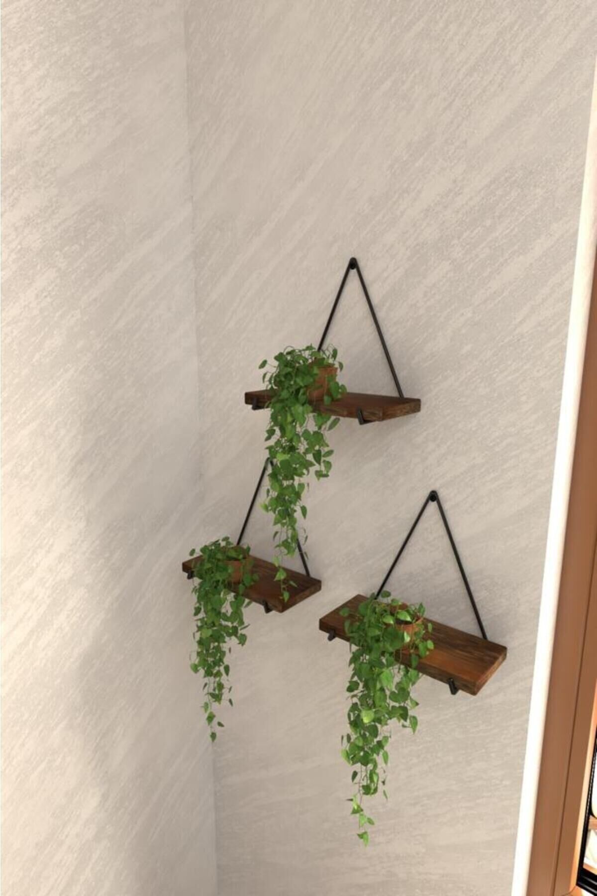 AHŞAP METAL 3'LÜ RAF DUVAR DEKOR MUTFAK BAHARATLIK ORGANZER BANYO LAVABO