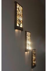 3 Lü Set Pilli Peri Ledli Masifpanel Ağaç Desenli Çerçeve Tablo Hol Duvar Süsü Ev Hediyesi 36x18