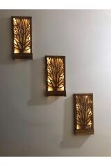 3 Lü Set Pilli Peri Ledli Masifpanel Ağaç Desenli Çerçeve Tablo Hol Duvar Süsü Ev Hediyesi 36x18