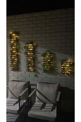 Çam Ağacı Peri Ledli Ahşap Saksı Sarmaşıklı Standı Çiçeklik Kış Bahçesi Balkon Dekor Yapay Çiçek