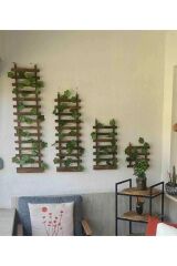 Çam Ağacı Peri Ledli Ahşap Saksı Sarmaşıklı Standı Çiçeklik Kış Bahçesi Balkon Dekor Yapay Çiçek