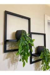 2' Li Lüx Dekoratif Siyah Ahşap Çerçeveli Raf Çiçeklik Duvar Süsü Ev Antre Hol Balkon Süsü
