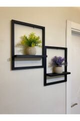 2' Li Lüx Dekoratif Siyah Ahşap Çerçeveli Raf Çiçeklik Duvar Süsü Ev Antre Hol Balkon Süsü