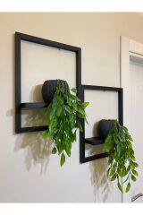 2' Li Lüx Dekoratif Siyah Ahşap Çerçeveli Raf Çiçeklik Duvar Süsü Ev Antre Hol Balkon Süsü
