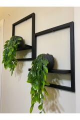 2' Li Lüx Dekoratif Siyah Ahşap Çerçeveli Raf Çiçeklik Duvar Süsü Ev Antre Hol Balkon Süsü