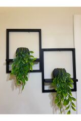 2' Li Lüx Dekoratif Siyah Ahşap Çerçeveli Raf Çiçeklik Duvar Süsü Ev Antre Hol Balkon Süsü