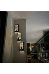 Siyah 3 Lü Set Pillerhariç Peri Ledli Ahşap Işıklı Tablo Ev Hediyesi Hol Antre Gece Lamba Duvar Süsü