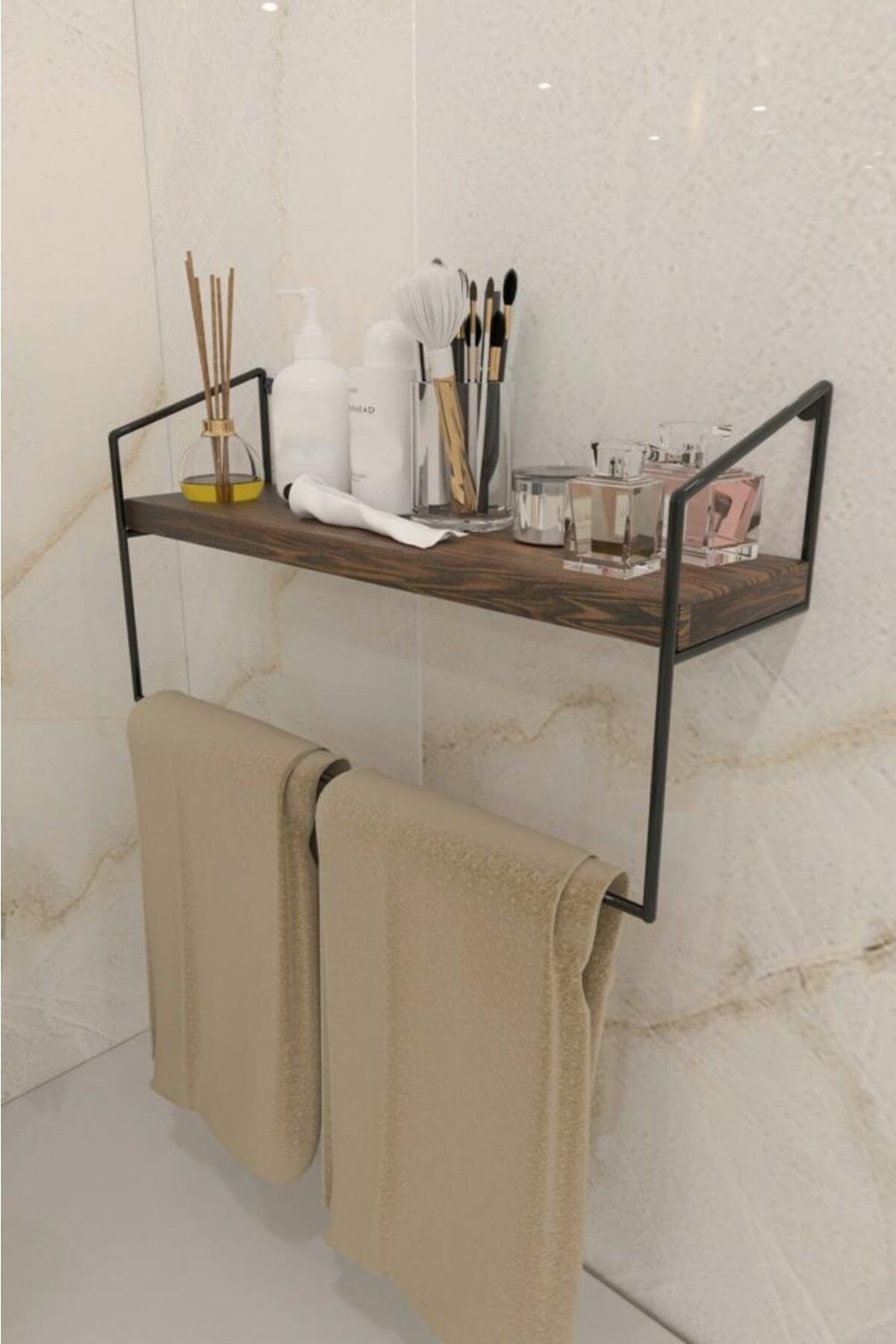 Banyo Lavabo El Havluluğu Ahşap-metal Düzenleyici Duvar Rafı Ev Hediyesi Lüx