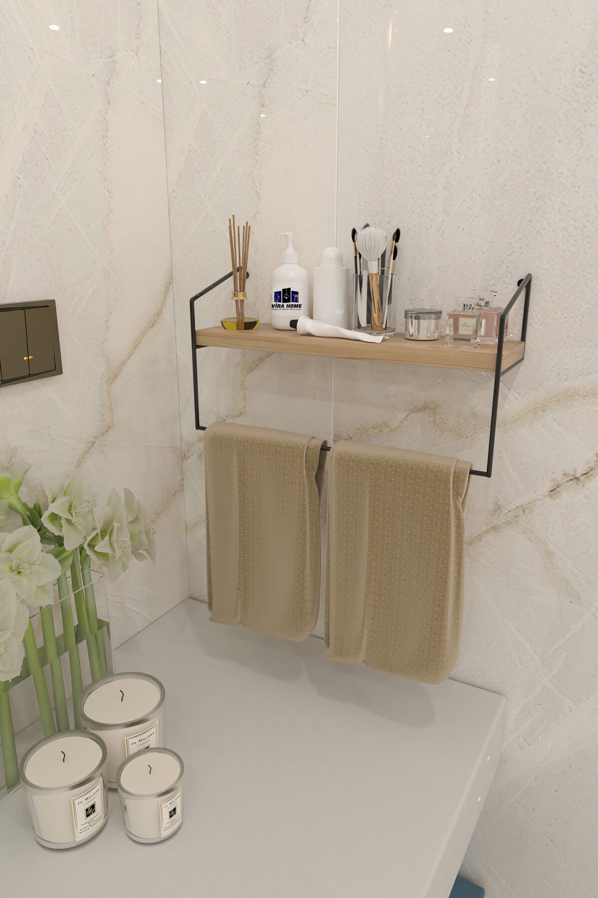 Banyo Mutfak Havluluk Dekoratif Metal Havluluk Düzenleyici El Havlusu Havlu Askısı Duvar Rafı