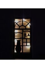 Peri Ledli Desenli Masif Ahşap Tablo 36x18 Duvar Süsü Ev Hediyesi Hol Antre Gece Lamba