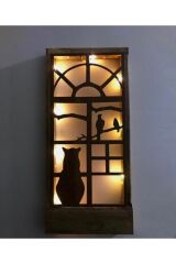 Peri Ledli Desenli Masif Ahşap Tablo 36x18 Duvar Süsü Ev Hediyesi Hol Antre Gece Lamba