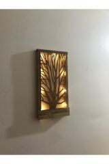 Peri Ledli Ahşap Ağaç Desenli 18x36 Tasarım Çerçeve Gece Lambası Hol Antre Aydınlatma