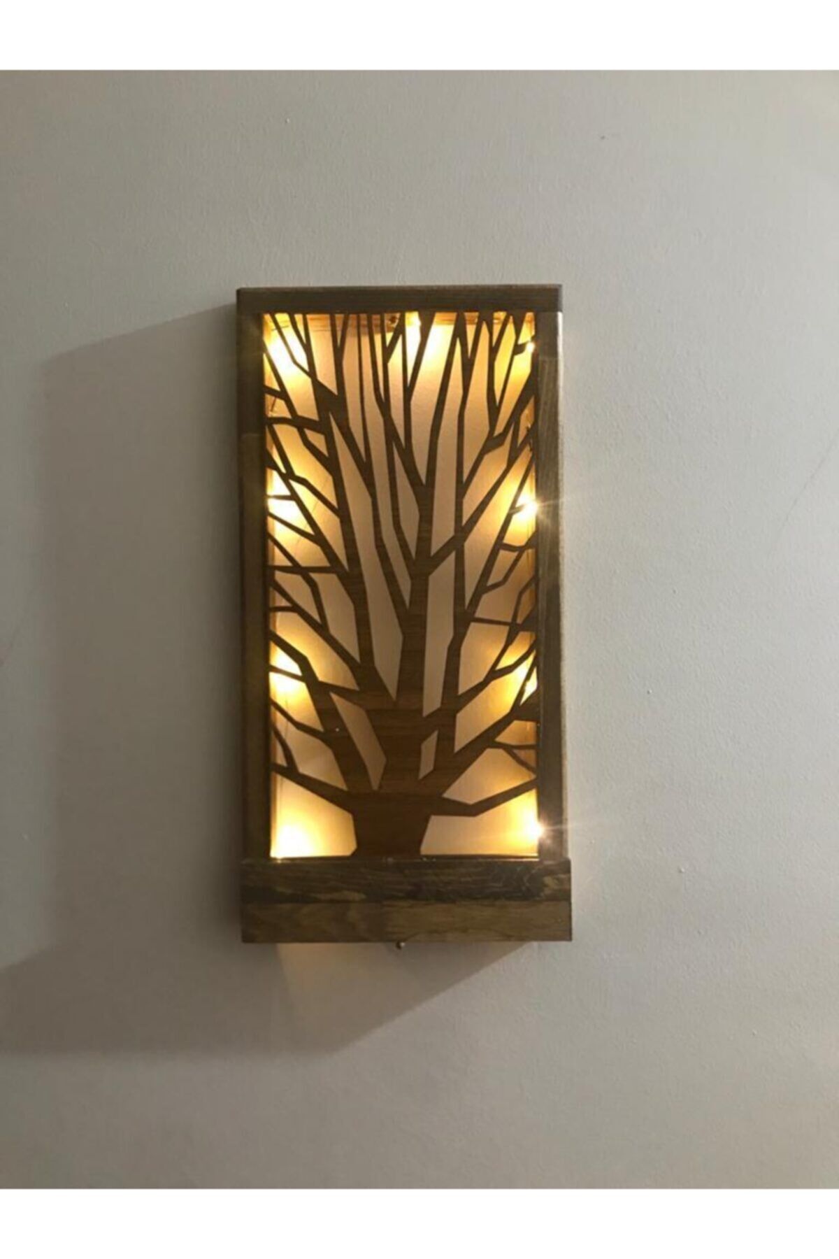 Peri Ledli Ahşap Ağaç Desenli 18x36 Tasarım Çerçeve Gece Lambası Hol Antre Aydınlatma
