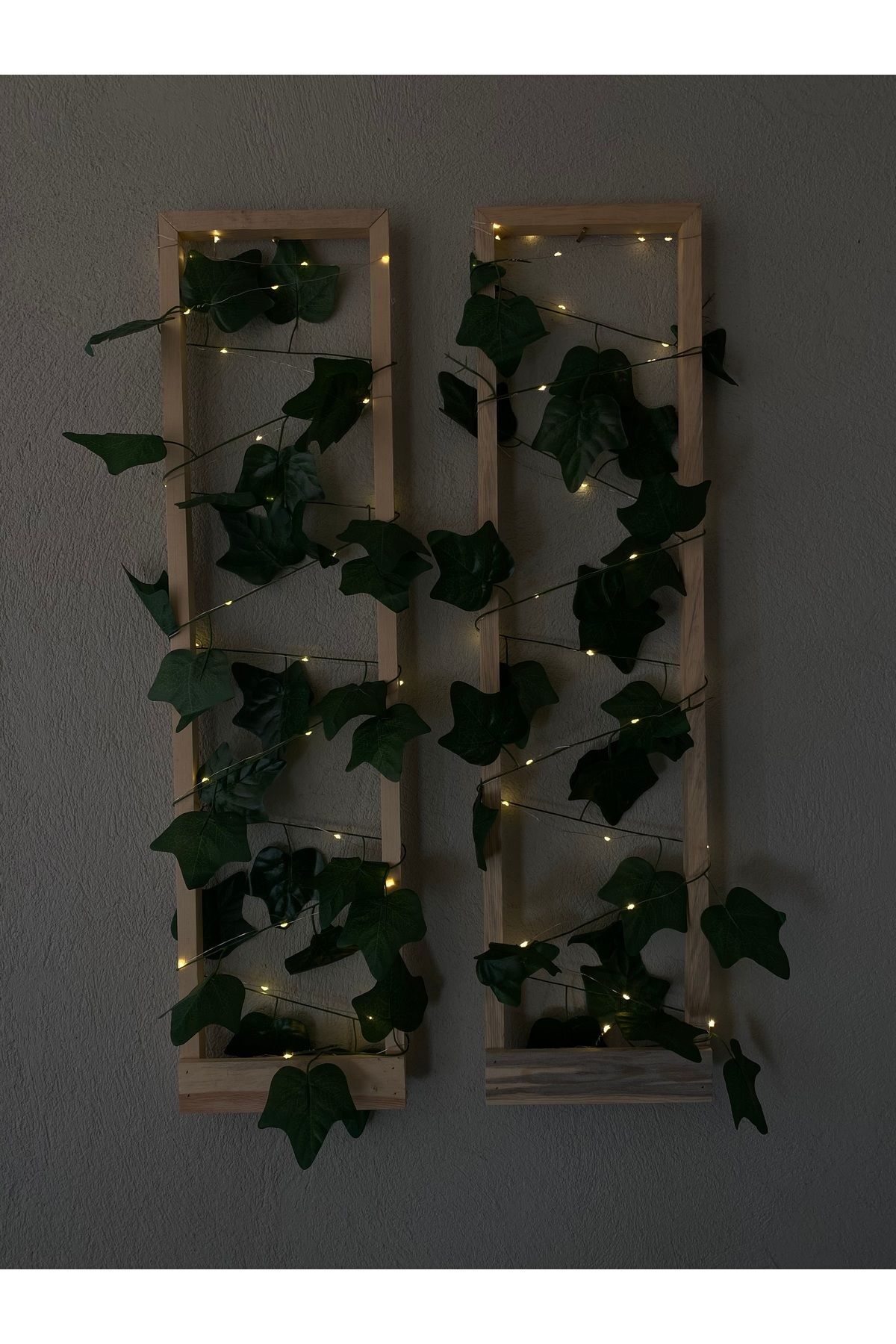 2'li Ahşap Peri Ledli Sarmaşıklı Duvar Çıtası Kış Bahçesi Balkon Duvar Dekor Bohem Retro Çeyiz