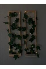 2'li Ahşap Peri Ledli Sarmaşıklı Duvar Çıtası Kış Bahçesi Balkon Duvar Dekor Bohem Retro Çeyiz