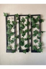 3'lü Ahşap Peri Ledli Sarmaşıklı Duvar Çıtası Kış Bahçesi Balkon Duvar Dekor Bohem Retro Çeyiz