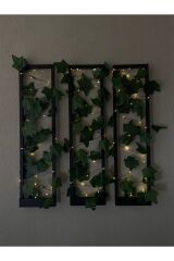 3'lü Ahşap Peri Ledli Sarmaşıklı Duvar Çıtası Kış Bahçesi Balkon Duvar Dekor Bohem Retro Çeyiz