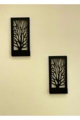 Siyah 2li Set Pillerhariç Peri Ledli Ahşap Işıklı Tablo Ev Hediyesi Hol Antre Gece Lamba Duvar Süsü