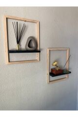 2'Lİ DUVAR RAFI AHŞAP DEKOR OTURMA ODASI SALON BALKON KIŞ BAHÇESİ