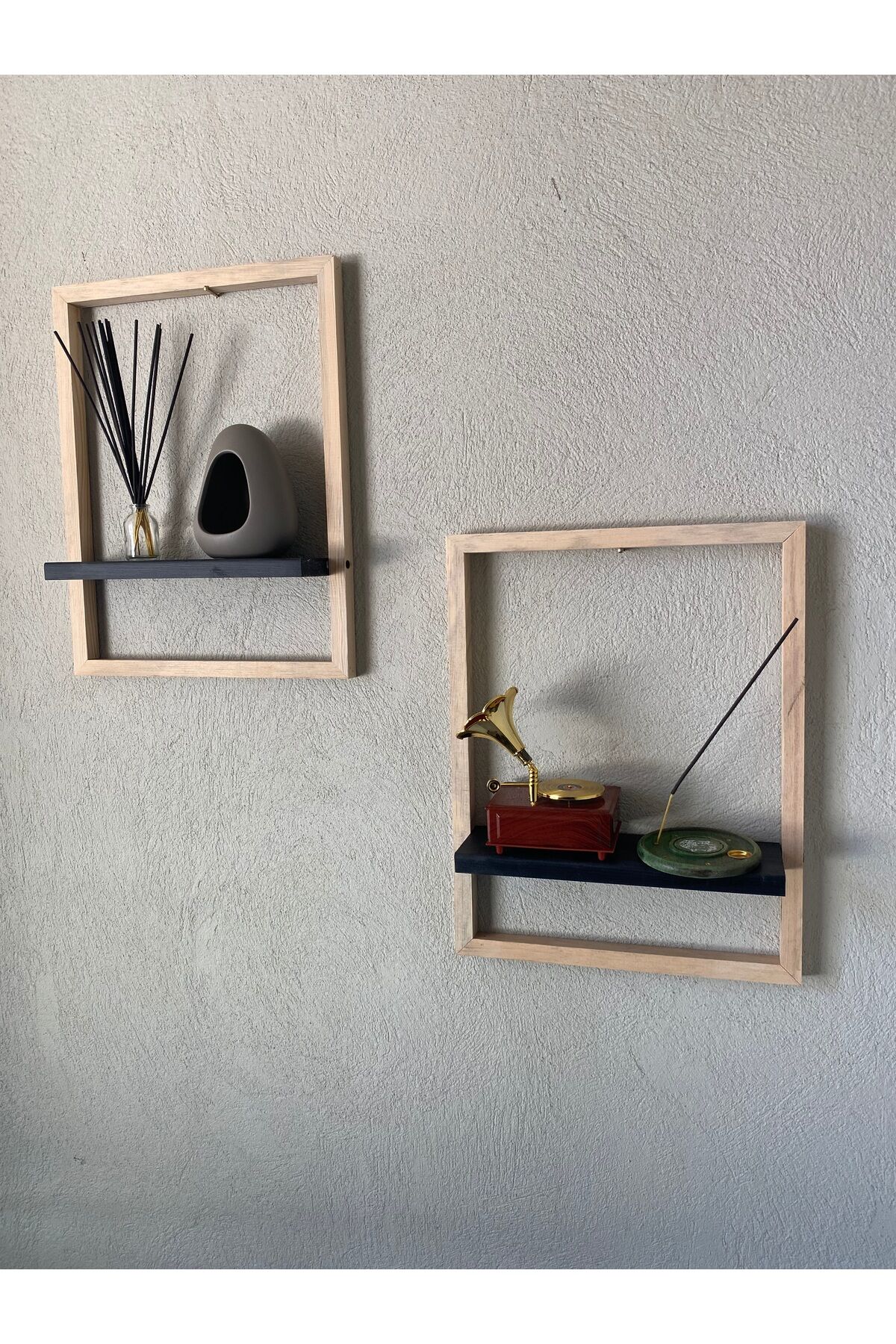 2'Lİ DUVAR RAFI AHŞAP DEKOR OTURMA ODASI SALON BALKON KIŞ BAHÇESİ