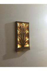 Ledli Ağaç Desenli Doğal Ahşap Duvar Dekoru Işıklı Tablo Ev Hediyesi Antre Hol Oturma Odası