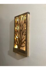 Ledli Ağaç Desenli Doğal Ahşap Duvar Dekoru Işıklı Tablo Ev Hediyesi Antre Hol Oturma Odası