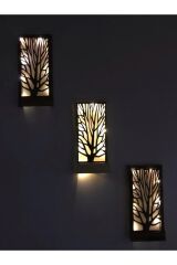 3 Lü Set Açkapa Peri Ledli Masifahşap Tablo Ev Hol Antre Gecelamba 36x18 Duvar Süs