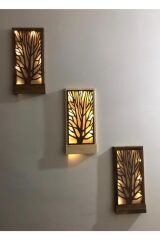 3 Lü Set Açkapa Peri Ledli Masifahşap Tablo Ev Hol Antre Gecelamba 36x18 Duvar Süs