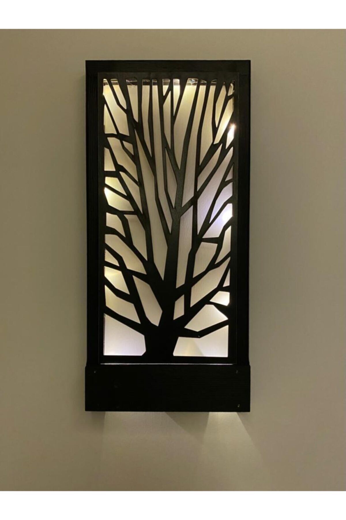 Siyah Pillerdahil Peri Ledli Ahşap Işıklı Tablo Ev Hediyesi Hol Antre Gece Lambası Duvar Süsü On-off