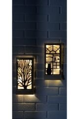 2 Li Set Peri Ledli Sarı-siyah Pillerhariç Ahşap Işıklı Duvar Süsü Gece Lambası Antre