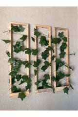 3'lü Ahşap Peri Ledli Sarmaşıklı Duvar Çıtası Kış Bahçesi Balkon Duvar Dekor Bohem Retro Çeyiz