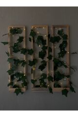 3'lü Ahşap Peri Ledli Sarmaşıklı Duvar Çıtası Kış Bahçesi Balkon Duvar Dekor Bohem Retro Çeyiz