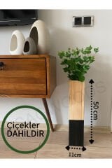 AHŞAP DEKORATİF VAZO YAPAY ÇİÇEK EV OFİS DEKOR EV HEDİYESİ BOHEM SAKSI