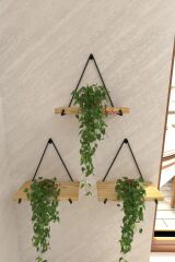 3 Lü Gerçek Masif Ahşap Dekoratif Raf Balkon Tanzim Çiçeklik