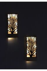 2liset Piller Hariç Ağaç Desenli Peri Ledli Masifahşap Tablo Ev Hediye Hol Antre Gecelamba 36x18