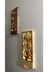 2liset Piller Hariç Ağaç Desenli Peri Ledli Masifahşap Tablo Ev Hediye Hol Antre Gecelamba 36x18