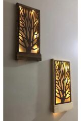 2liset Piller Hariç Ağaç Desenli Peri Ledli Masifahşap Tablo Ev Hediye Hol Antre Gecelamba 36x18