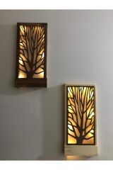 2liset Piller Hariç Ağaç Desenli Peri Ledli Masifahşap Tablo Ev Hediye Hol Antre Gecelamba 36x18