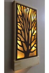 Ağaç Desenli Açkapa Peri Ledli Masifahşap Işıklı Tablo