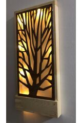 Ağaç Desenli Açkapa Peri Ledli Masifahşap Işıklı Tablo