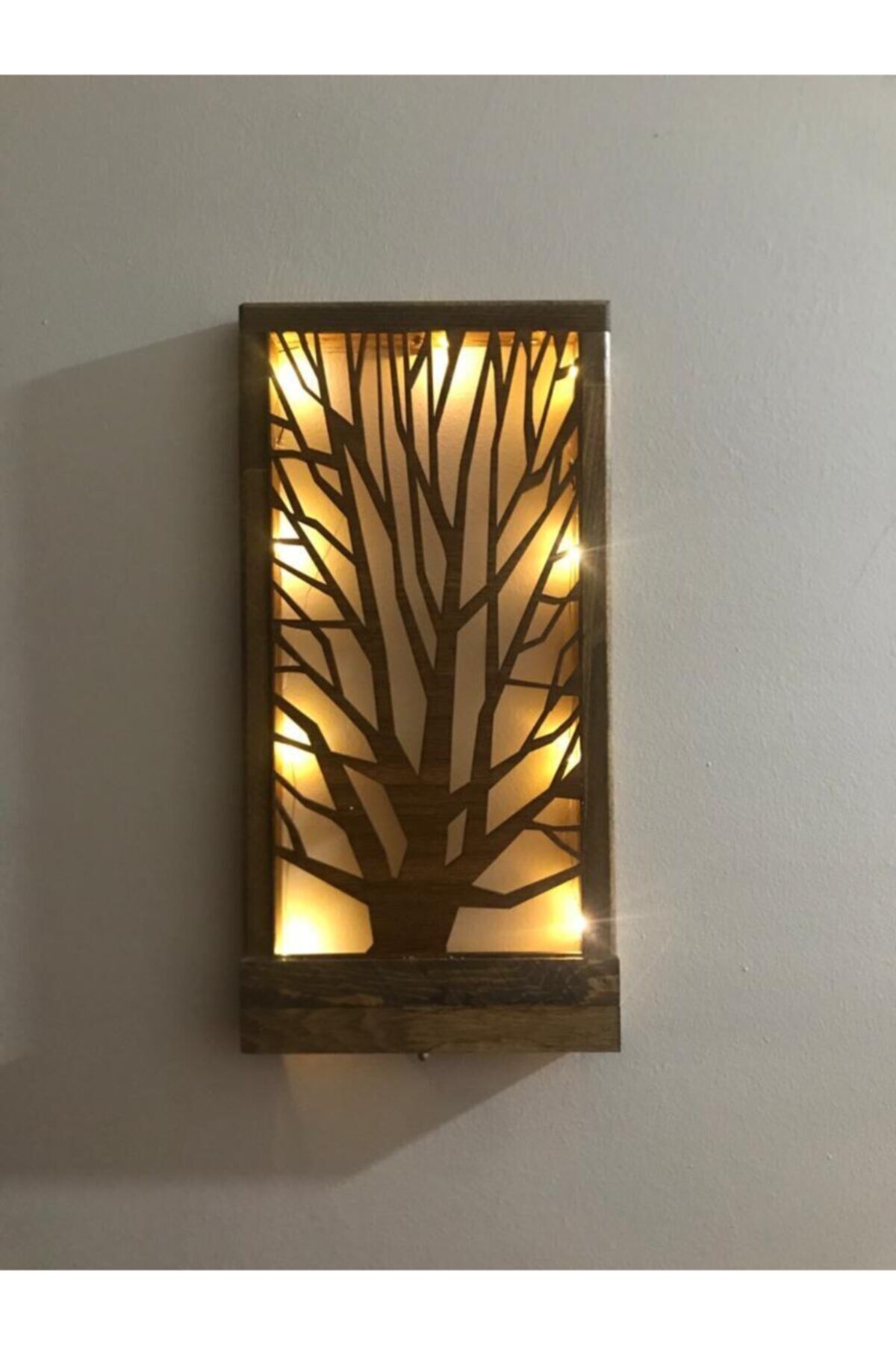 Pilli Ledli Ağaç Desenli Duvar Süsü Tablo Masif Panel Ahşap Duvar Dekoru Hediyelik Özel Tasarım