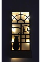 Desenli Açkapa Peri Ledli Masifahşap Işıklı Tablo Ev Hediye Hol Antre Gecelamba 36x18 Duvar Süs