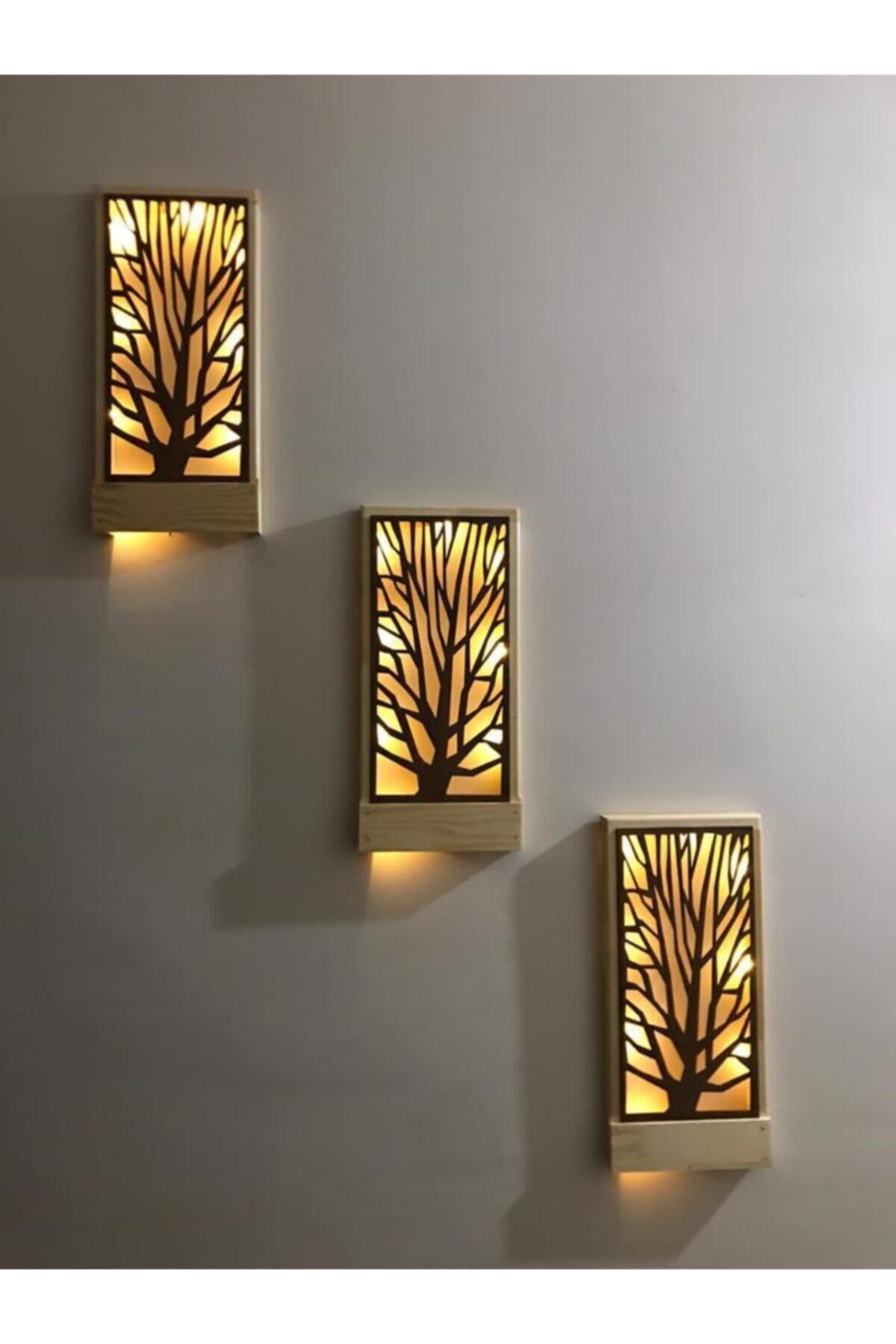 3lüset Piller Hariç Açkapa Peri Ledli Masifahşap Tablo Ev Hediye Hol Antre Gecelamba 36x18 Duvar